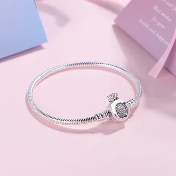 

Authentic 925 Sterling Silver New Creative Crown Clasp Classic Snake Bone Pan Bracelet Fit Diy Charm Pan Bracelets Women Jewelry