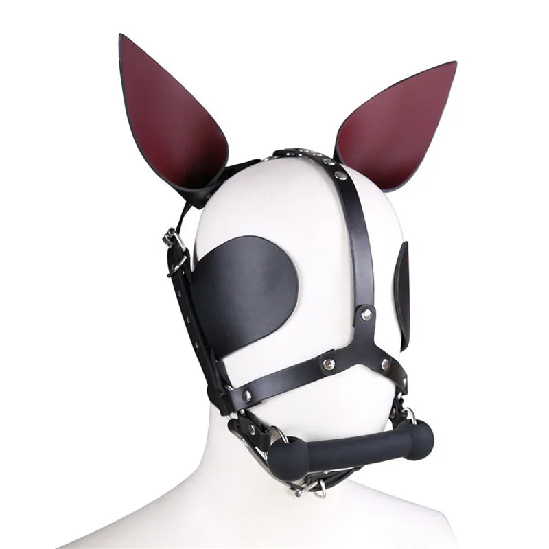 

Adult Games Party Cosplay Head Bondage Dog Hood Blindfold Mouth Gag Leather Headgear BDSM Slave Restraints Sex Toys For Couples