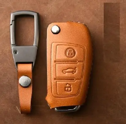 brown 02 Натуральная кожа ключ чехол ключ крышка Защита сумка для Audi A3 8L 8P A4 B6 B7 B8 C6 4F RS3 Q3 Q7 TT 8L 8V S3 - Название цвета: brown 02