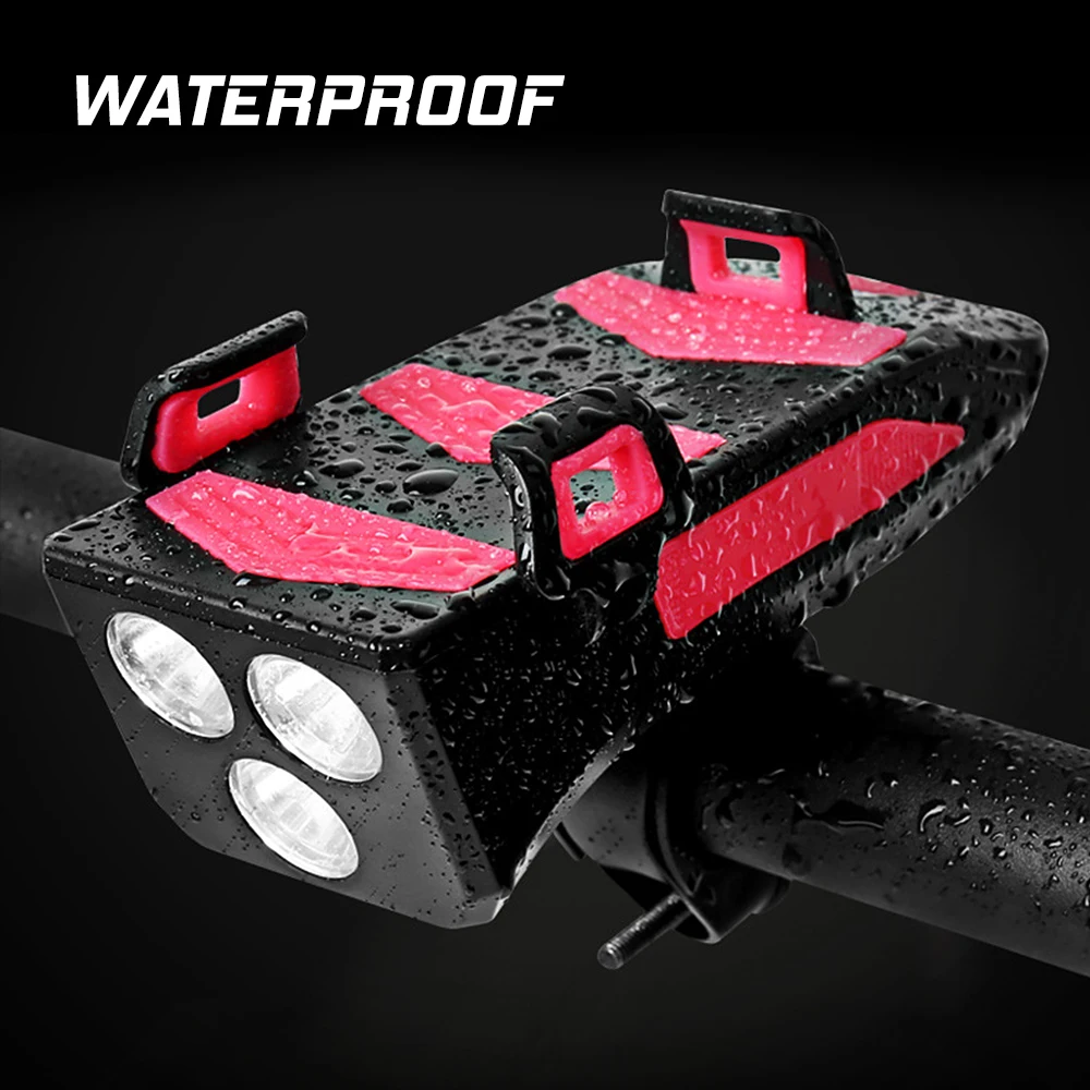 4 IN1 Bike Light USB Bicycle Horn Lamp with Mobile Phone Bracket 250 Lumens Bike Flashlight Cycling Headlight 3 Lighting Modes