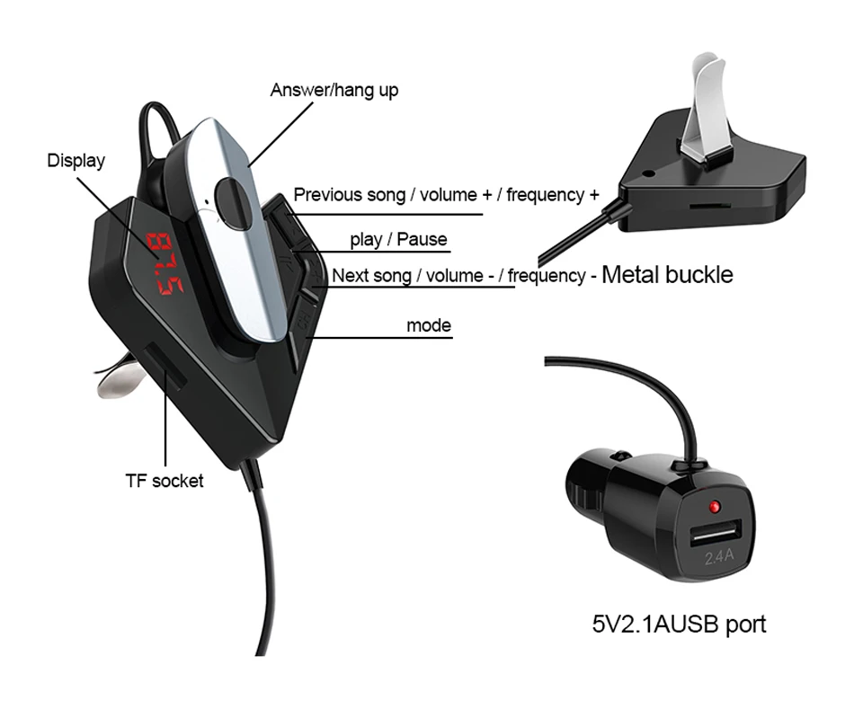 V5.0 Bluetooth Handsfree автомобильные наушники fm-передатчик беспроводной 2.1A USB быстрое автомобильное зарядное устройство с TF слотом автомобильный комплект