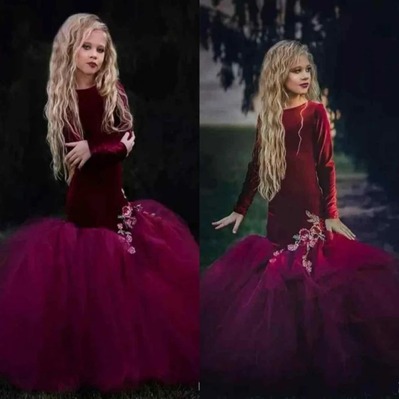 Женское бархатное платье с юбкой годе винтажное для девочек длинным рукавом и