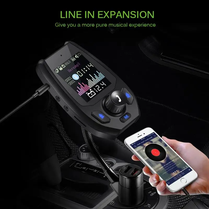 

Onever 1.8 Inch Color Screen Dual USB Port Modulator Vehicle Adapter AUX Port Bluetooth FM Transmitter Car Charger Kit