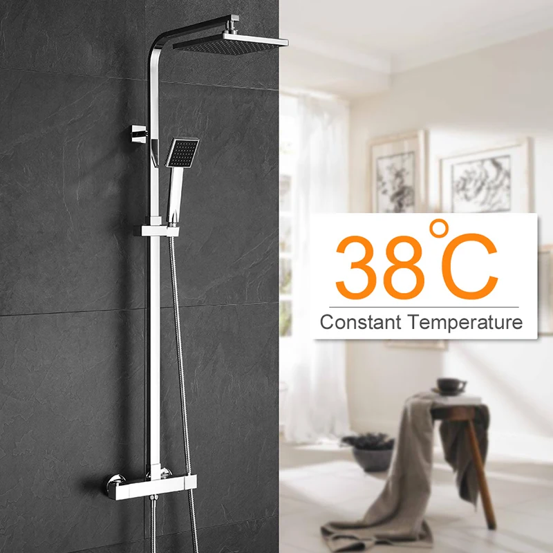 Shower Head Shower Set ROVOGO Bathroom Thermostatic Shower System with Rainfall Shower Head Adjustable Bar 2-Funtion Bath Faucet Wall Mount