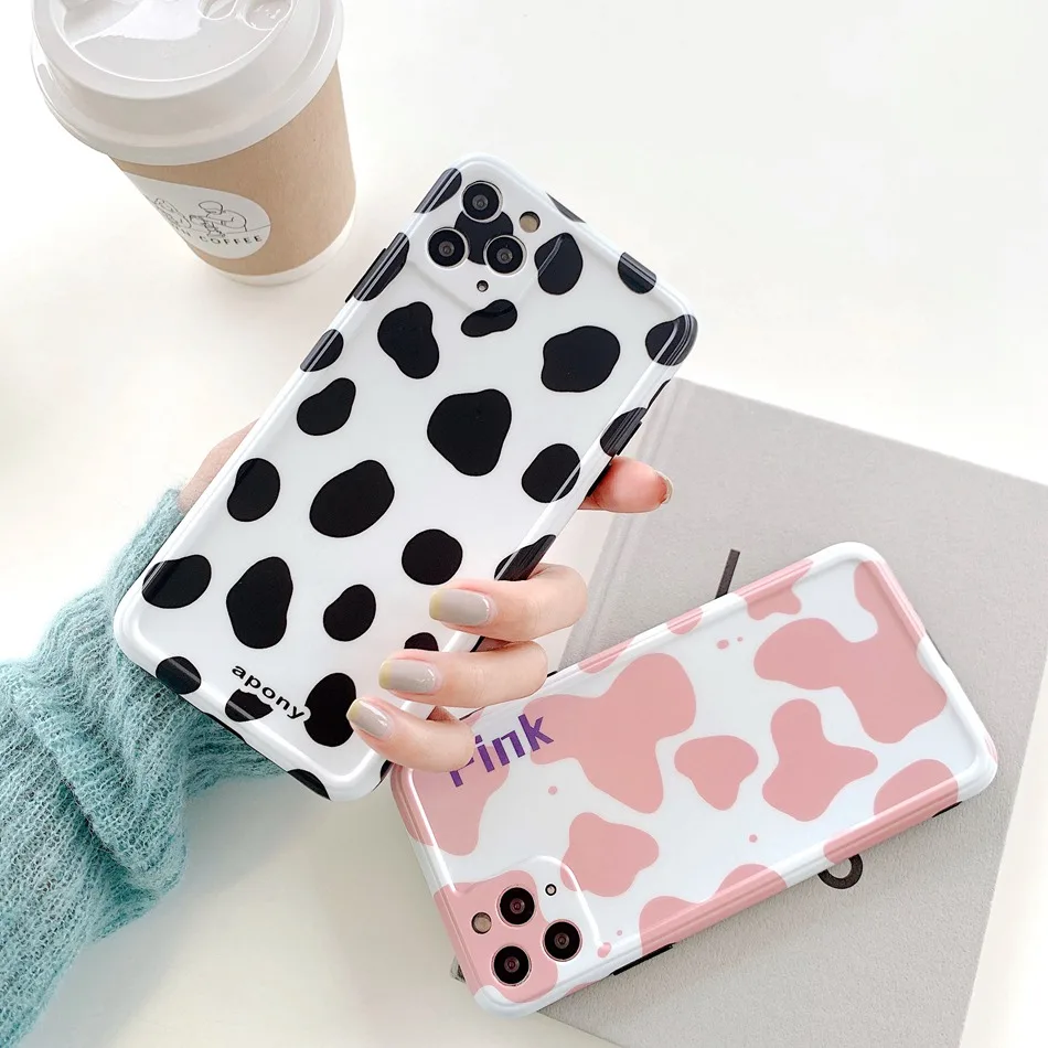 

For iPhone 11 Pro XS Max XR X Case Fashion Cute Milk Pink Pattern Phone Case For iPhone 8 7 Plus Soft IMD TPU Shockproof Cover