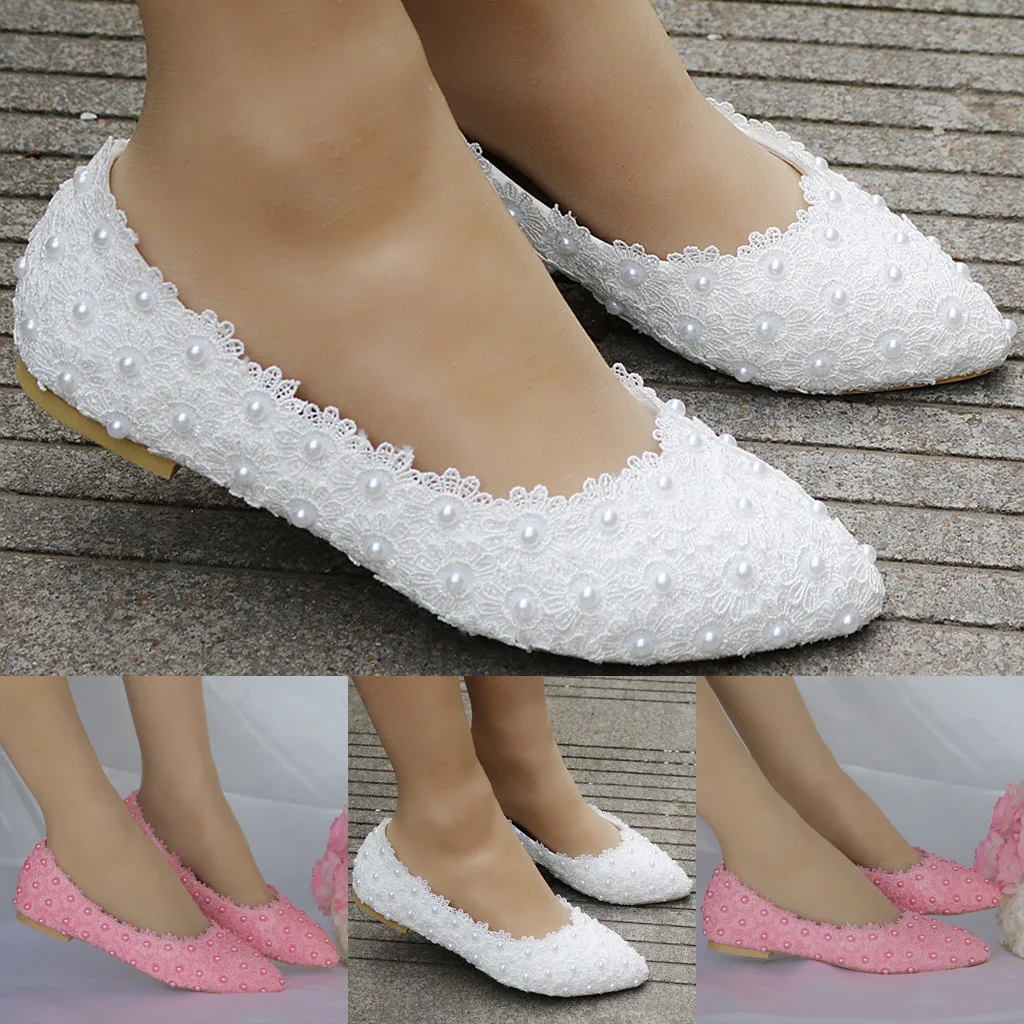 Белые свадебные туфли; женские туфли-лодочки с острым носком; модельные тонкие туфли с кружевом и жемчугом; классические повседневные туфли с цветочным принтом; zapatos de mujer