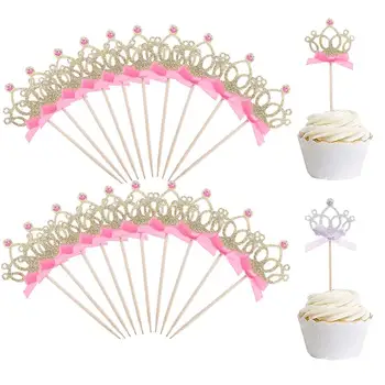 

20PCS Cupcake Topper Glitter Crown Cake Topper Decor Cupcake Pick for Birthday Party Wedding Supplies