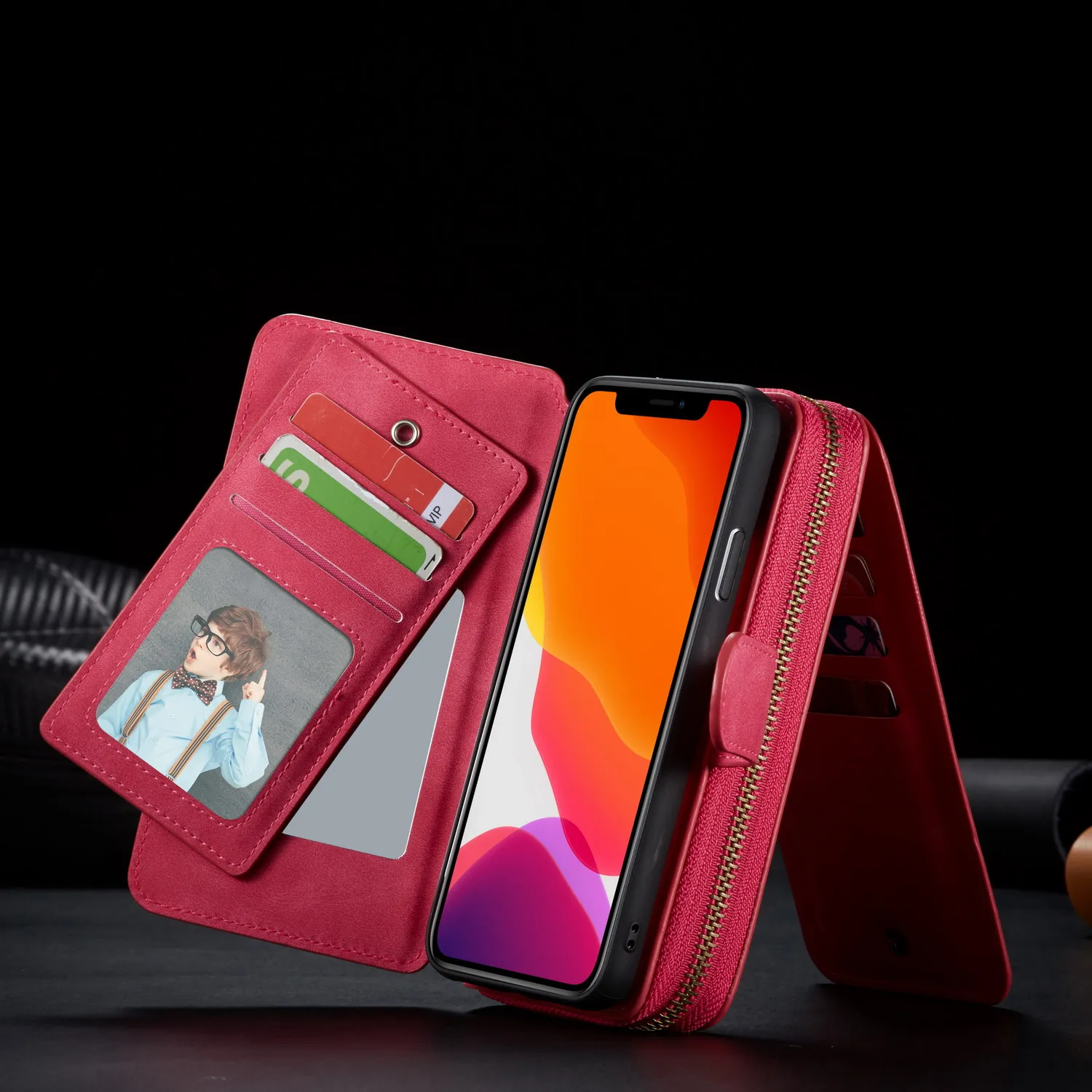 Кожаный чехол-кошелек на молнии для iPhone 11 Pro Max Xr X Xs 8 7 6 6S Plus Магнитный съемный чехол для сумки с держателем для карт