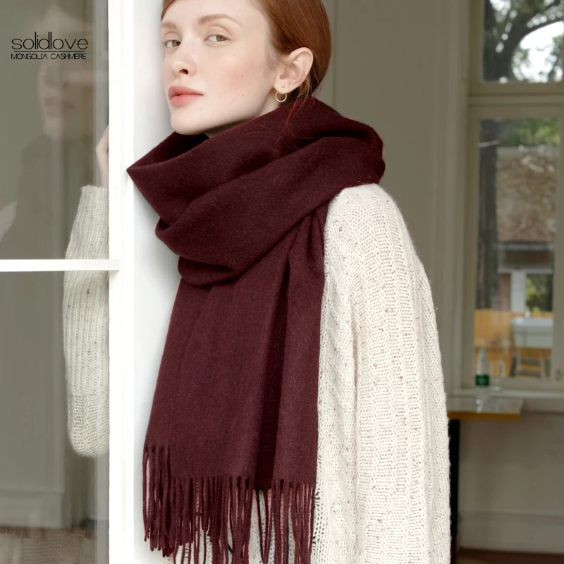 Kopen Solidlove 100% Wol Winter Sjaal Vrouwen Sjaals Volwassen Effen Luxe Herfst Fashion Designer Sjaal Poncho Sjaals voor Dames Wrap