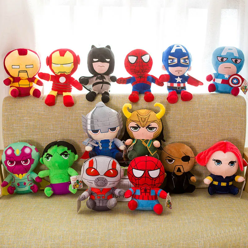 25 см Marvel Мстители 4 супергерой весь персонал плюшевые игрушки куклы Капитан Америка, Железный человек Человек-паук Локи Тор плюшевые мягкие игрушки