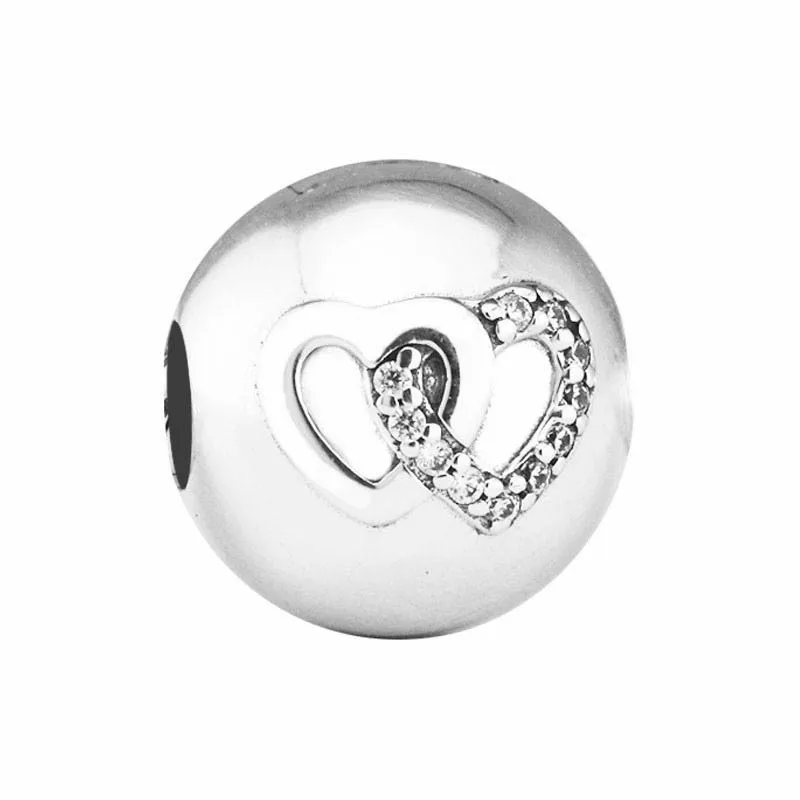 

Clear CZ Heart Bond Clip Beads for Silver 925 Original Charms Bracelets Women Jewelry DIY Round Crystal Beads for Jewelry Making