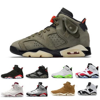 

High Quality Travis Scotts X 6 Retro Medium Olive Men Basketball Shoes Tinker Infrared Cactus Oregon Mens Sports Sneaker 7-13