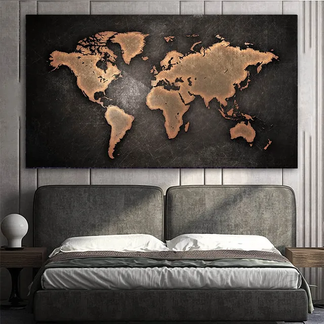 RELIABLI ART World Map Black and White Pictures Classic Style Canvas Paintings Modern Home Wall Decoration Posters Frameless map 1002