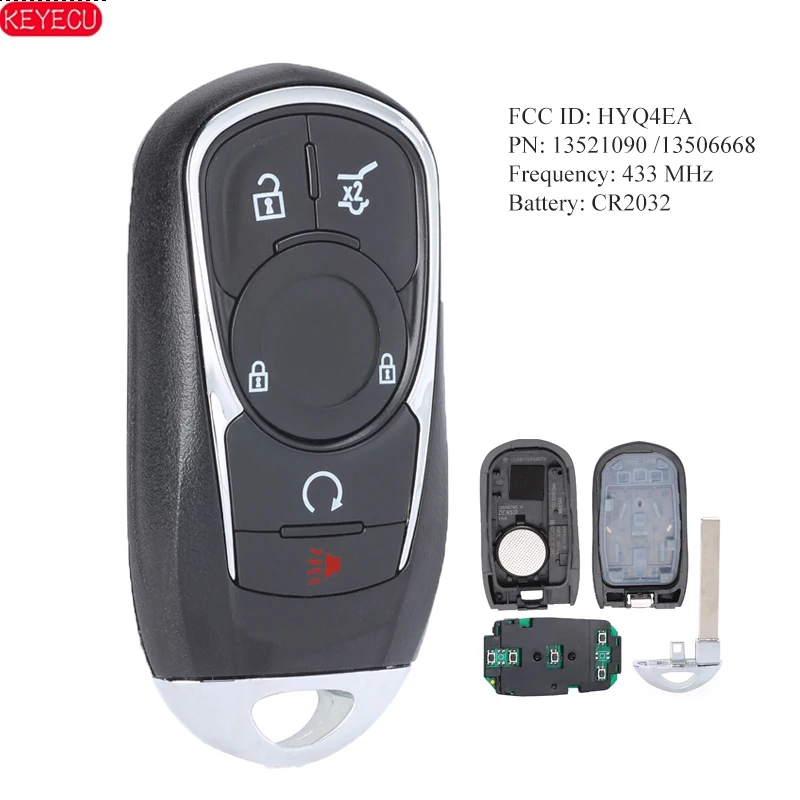 KEYECU 433MHz ID46 6 Button Smart Proximity Key Fob for Buick Enclave
