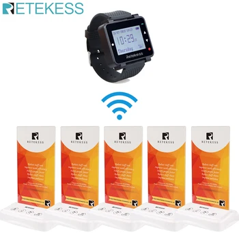 

RETEKESS Watch Receiver + 5 Table Card Transmitters Pager System For Restaurant Wireless Calling Paging System Table Card Pagers