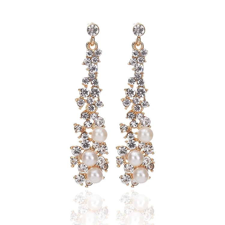 

2019 Luxury Crystal Earrings Simulated Pearl Earrings Long Tassel Dangle Drop Earrings for Women Bridal Wedding Fashion Jewelry