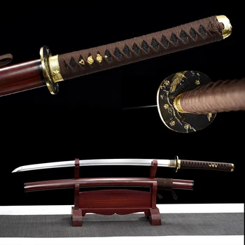 

Handforged Katana Japanese Real Sword Red Rosewood Scabbard Sharp Samurai Long-Knife Full Tang