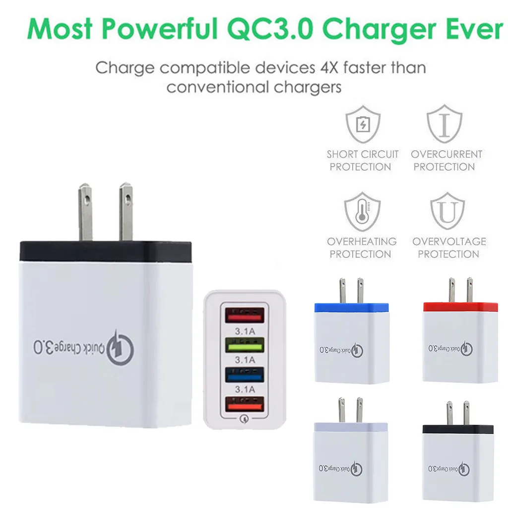 

4 Port Fast Quick Charge QC 3.0 USB Hub Wall Charger 5V/3.5A Power Adapter US Plug for xiaomi for iphone for Samsung, for iPod