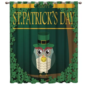 

Four-Leaf Owl Room Curtains Large Window Blackout Curtains Kitchen Outdoor Fabric Indoor Kids Curtain Panels With Grommets
