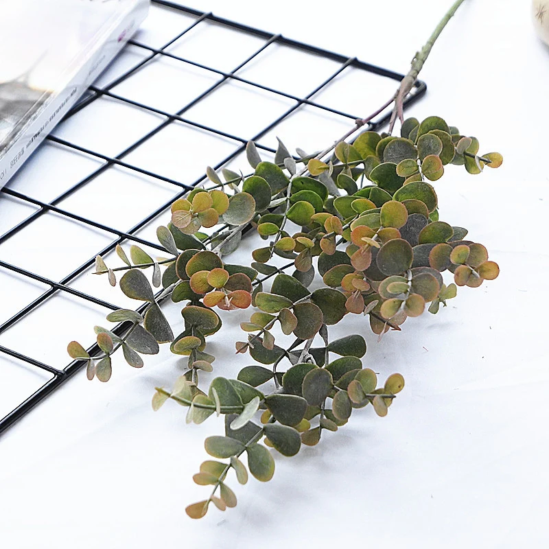 Gray Orange 66 см 3 вилки пластиковые листья большие искусственные ветки деревьев Тропические Зеленые растения искусственные листья эвкалипта для дома Свадебная вечеринка Декор - Color: Gray Orange