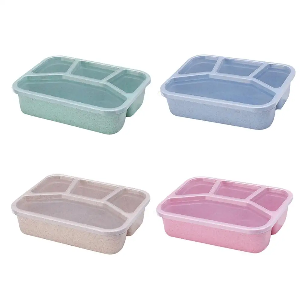 Wheat Straw Lunch Box Portable Bento Box Four Grid Fast Food Box For Microwave Oven New