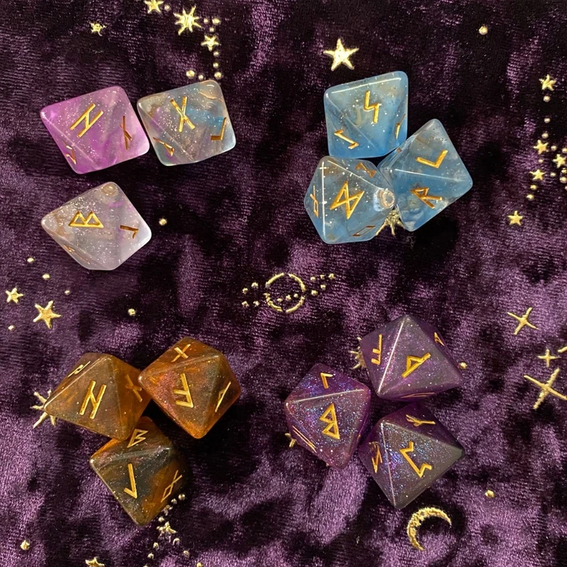 

2024 Top 8-Sided Rune Dices Resin Assorted Polyhedral Dices Set Polyhedral Divination Table Board Roll Party Playing Game Dices