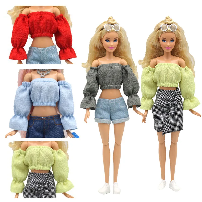 Ropa Barbie hecha a mano para uso diario, ropa informal a la moda, mangas abullonadas, Tops, pantalones cortos de mezclilla, falda, ropa de muñeca, accesorios para muñecas Barbie - AliExpress