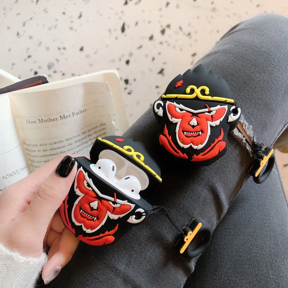 3D Sun WuKong Monkey King беспроводной Bluetooth чехол для наушников для AirPods 1 2 Мягкая силиконовая гарнитура Защитная крышка с ремешком