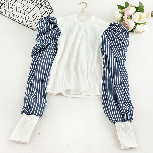 white stripe Женский пуловер Neploe из двух частей, трикотажный пуловер с длинным рукавом, вязаный Топ в стиле пэчворк, корейский Тонкий осенне-зимний пуловер для женщин 56737 - Цвет: white stripe