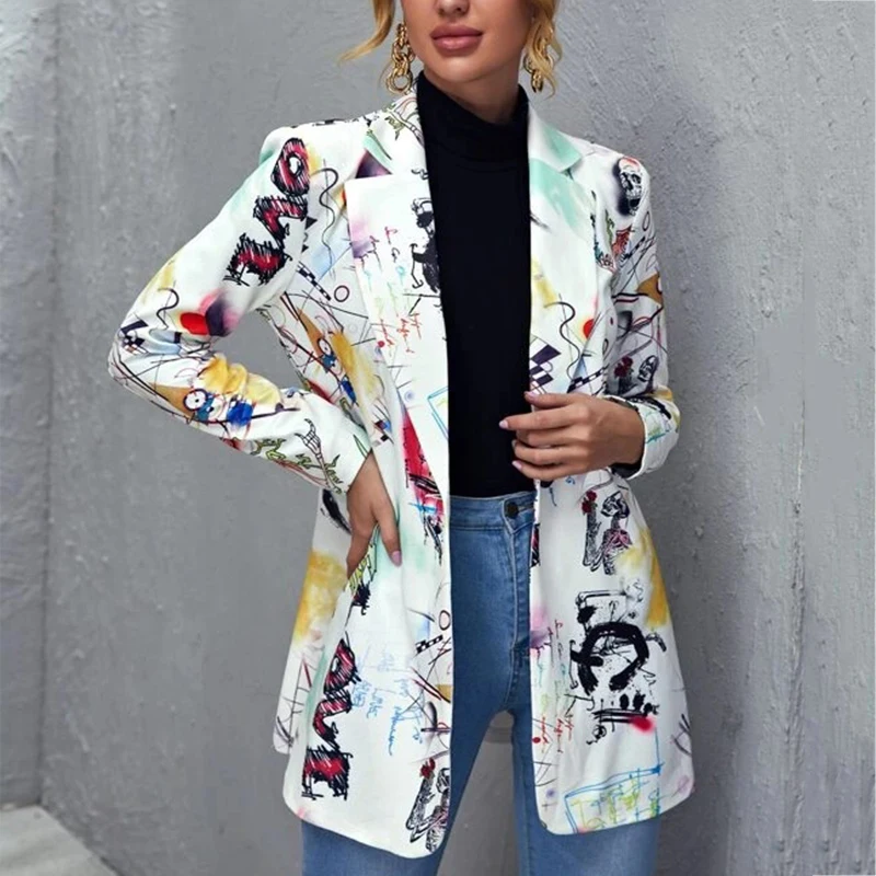 Vintage Graffiti Printing Blazer Women 