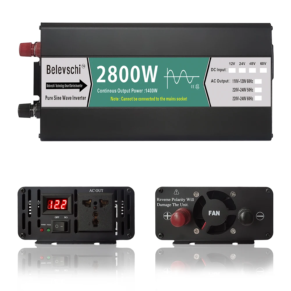 순수 사인파 인버터, 휴대용 차량 주파수 변환기, DC-AC 220V, 800W, 1600W, 2800W 전압 변환기, 12V, 24V, 48V, 60V