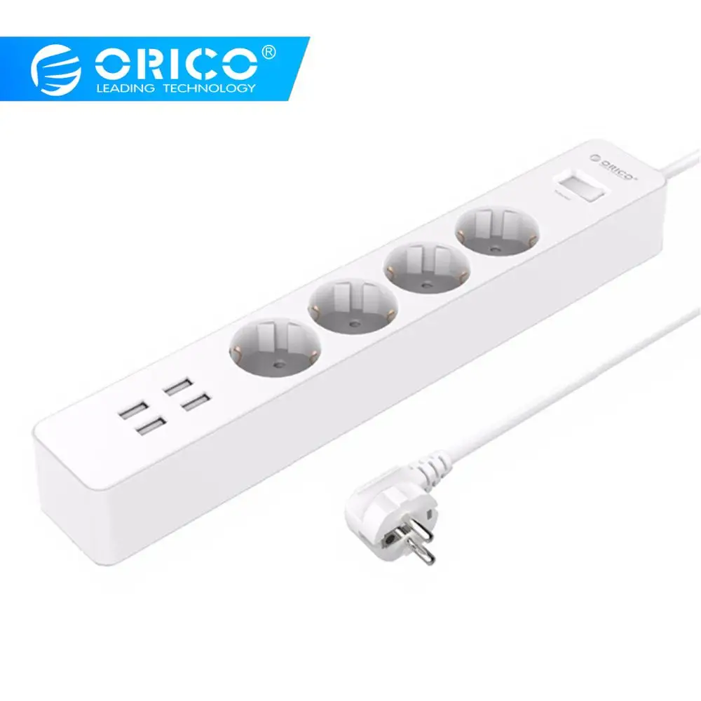 ORICO USB power Strip EU Plug с защитой от перенапряжения 4 AC 4 usb порта зарядные устройства умная полоса питания Сетевой удлинитель сетевой фильтр