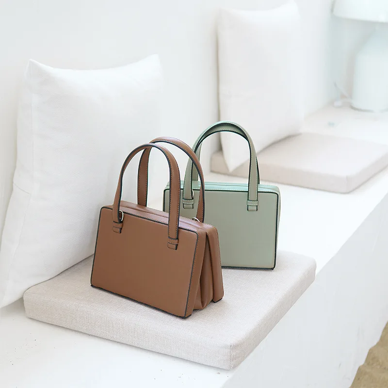 

Personality Ladies Box Small Square Bag New Luxury Genuine Leather Portable Shoulder Bags Simple Cow Leather OL Crossbody Bag
