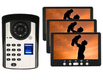 

Doorbell Intercom System 7" Wired Fingerprint /Password Video Door Phone with Door Access Control System 1camera+3monitors