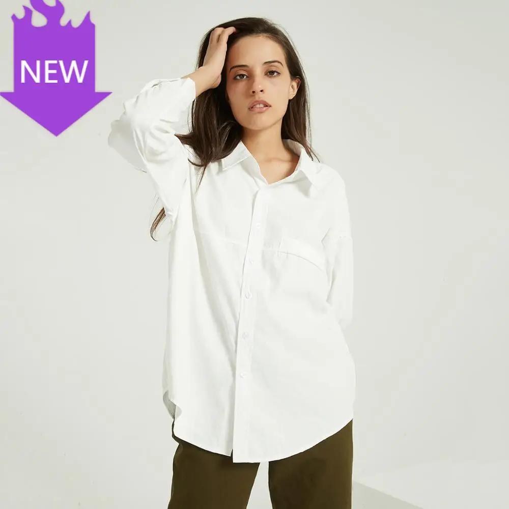 Блузка с воротником и длинным рукавом на пуговицах белая женская рубашка топы