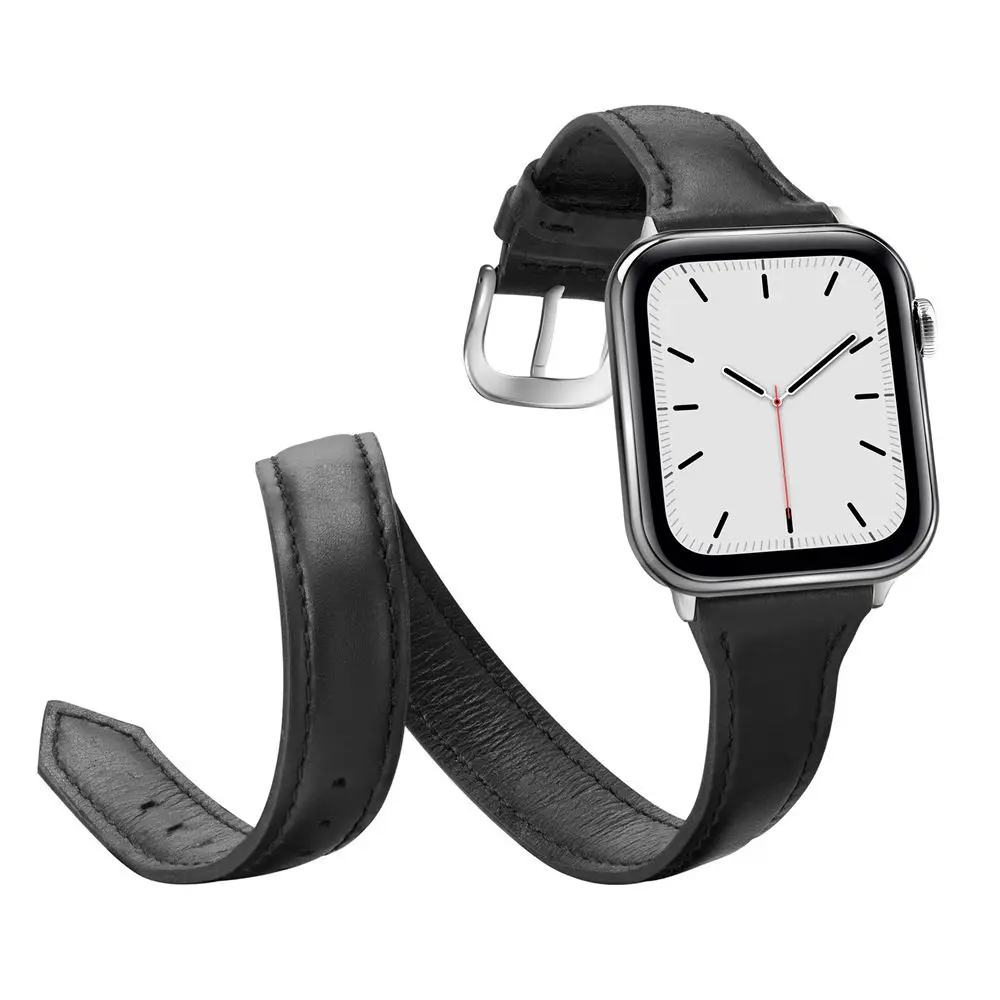 Для Apple Watch Double Tour Band Series 1 2 3 4 5 тонкий ремешок из натуральной кожи браслет для 38 мм 40 мм 42 мм 44 мм iWatch браслет