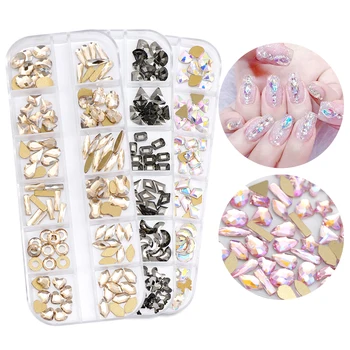 

1 Box Multi Size Glass Rhinestones Resin Mold Filling 12 Grids Colorful Crystal Art Decorations 120Pcs 3D Charm Gems Jewelry DIY
