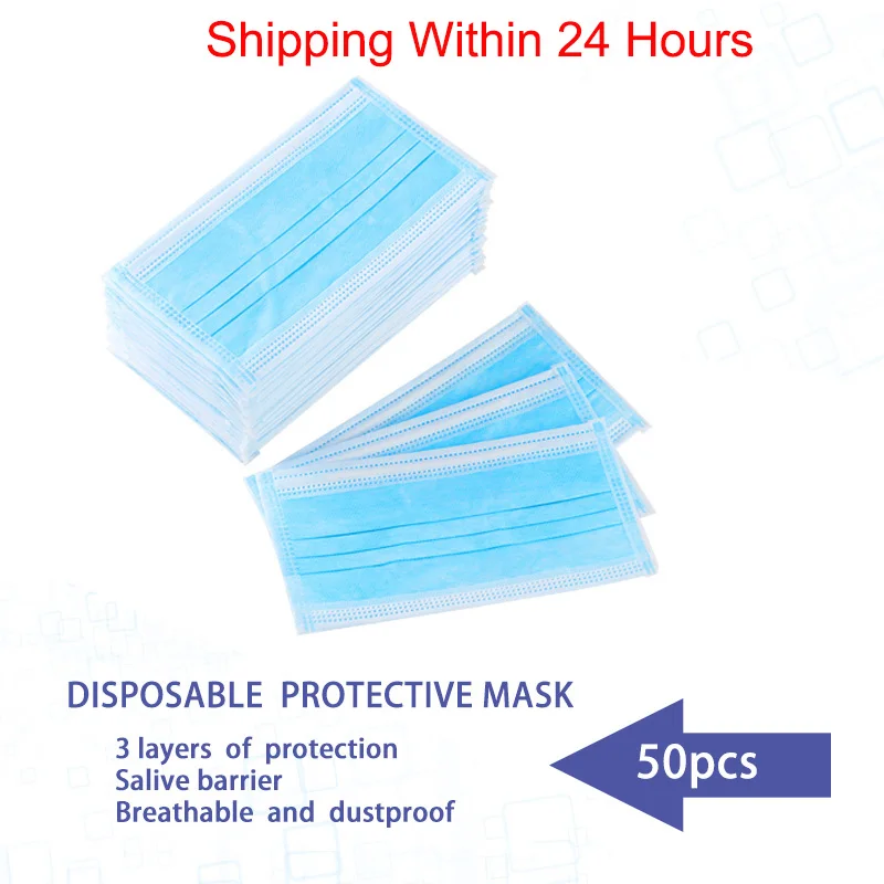 

Hot Sale Face Masks Disposable Anti Haze 3 Layers Dustproof Mask Facial Protective Cover Masks Anti-Fog Earloop Face Mouth Mask