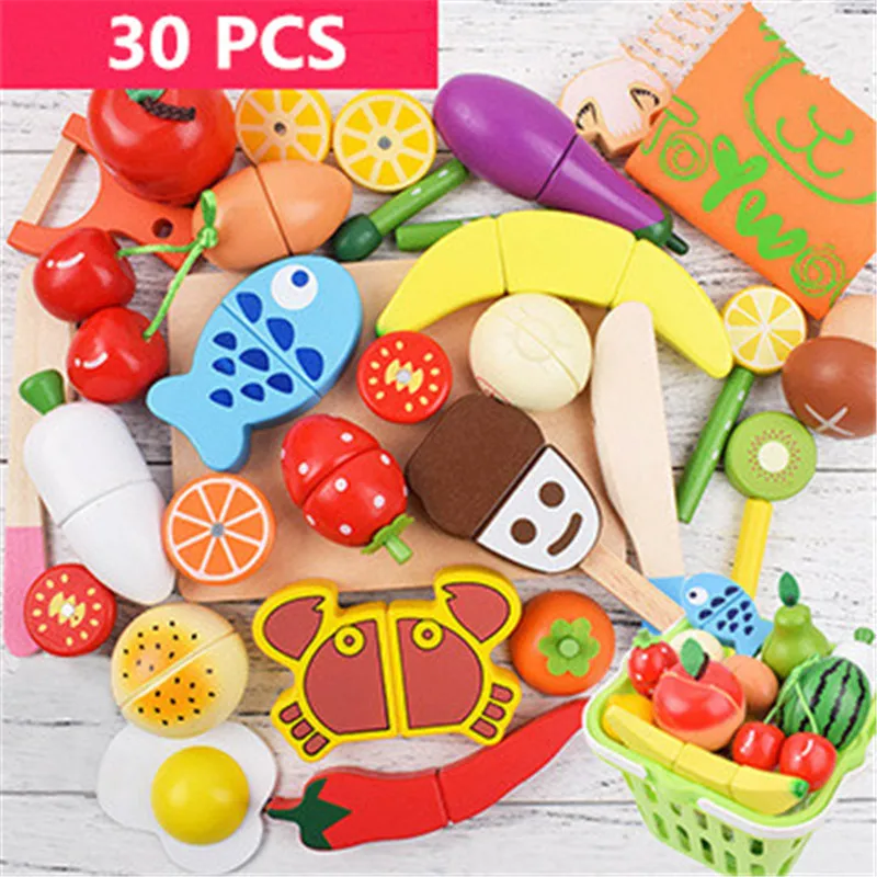 30 шт., развивающие игрушки, головоломка, деревянная еда, кухня, цветная форма, детская игрушка, ранний интеллект, игровой домик, игрушка для детей