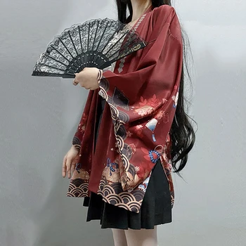 

Kimonos Women 2020 Japanese Cardigan Harajuku Streetwear Fashion Black Pattern Printed Boho Blouse Summer Beach Kimono Cosplay
