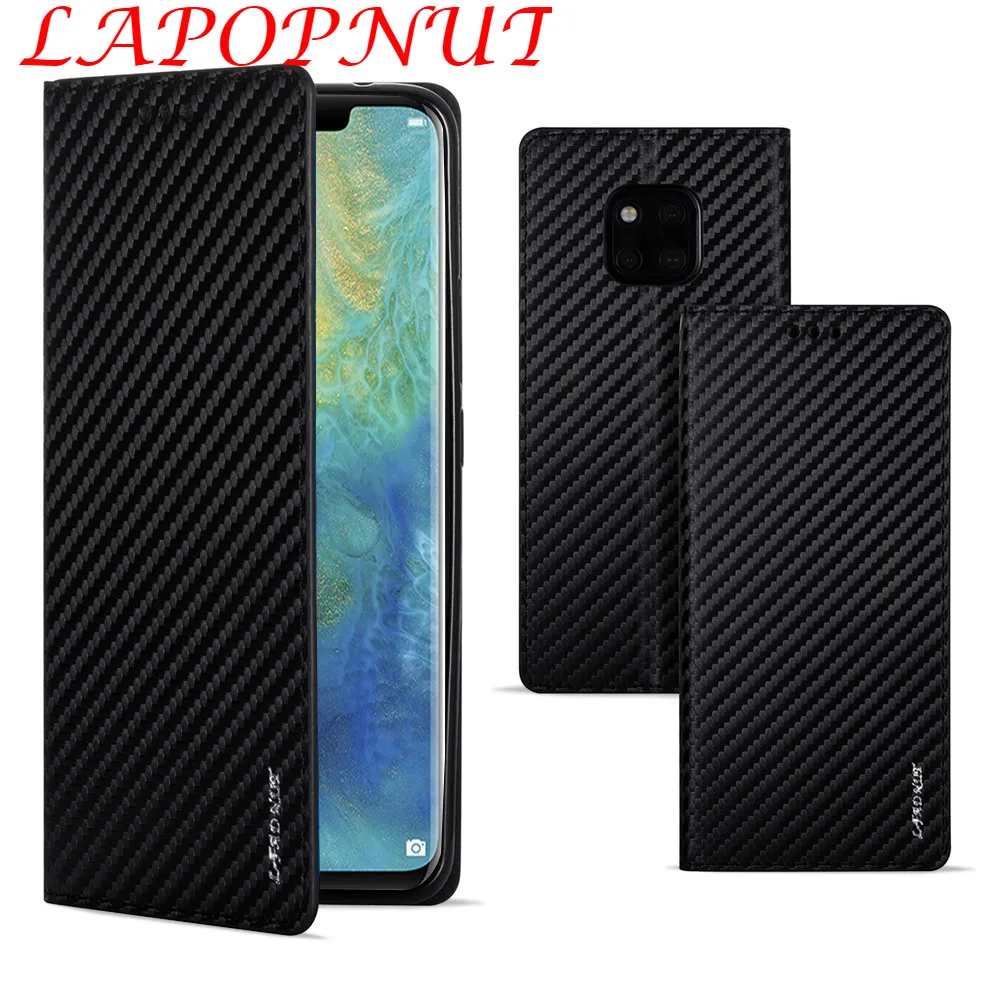 

LAPOPNUT for Huawei P30 Mate 20 Lite P20 Pro P9 P10 Mate 10 P Smart 2019 P8 2017 Nova 4e Carbon Fiber Flip Wallet Magnetic Case