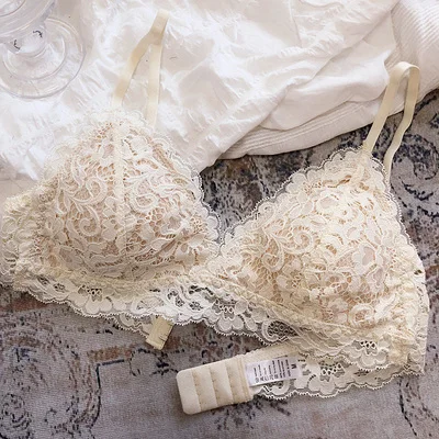 Only A Bra, Cup Triangle Full Lace Bra With Pad Adjustable Comfortable Underwear Women  Sleepwear Sexy Wire Free Ladies Bralette