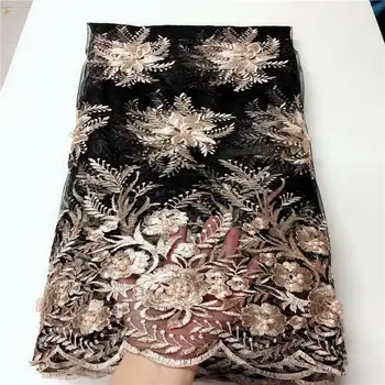 

Hot sale African 3D flower lace fabric embroidered beaded french net tulle mesh lace stones Swiss voile applique lace for party