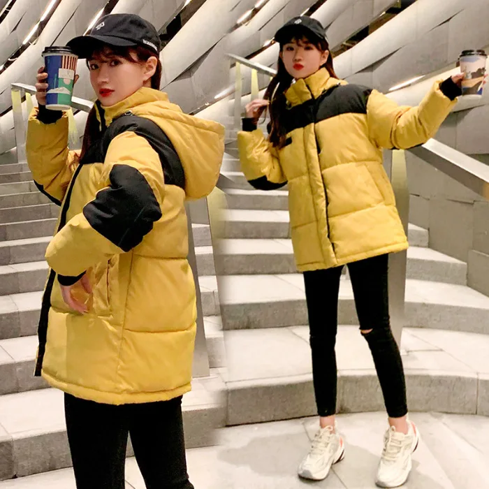 

2019 Winter New Style Korean-style Loose-Fit Slimming Casual Contrast Color down Coat down Jacket Cotton-padded Clothes Coat