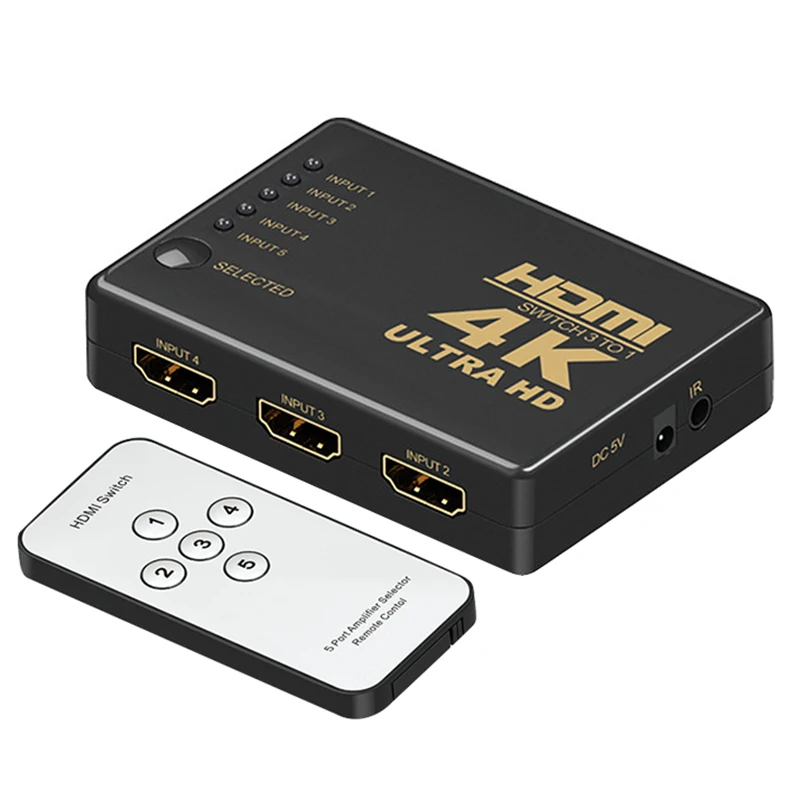 Коммутатор HDMI 5 в 1 поддержка 4K Full HD 1080P 3D Инфракрасный пульт дистанционного