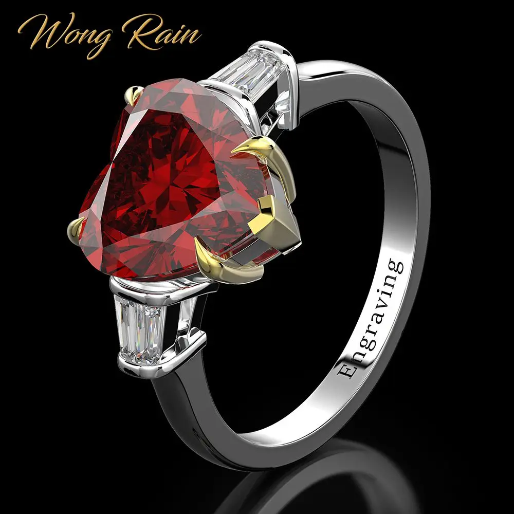 Wong Rain стерлингового серебра 925 пробы сердце искусственный Муассанит сапфировый Драгоценный Камень Обручальное кольцо ювелирных изделий