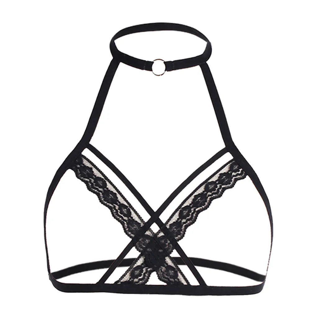 Hollow Out Open Bra Women Exotic Underwear Transparent Floral Lace Bandage Bra Black Sexy Lingerie Bras Bralette Top