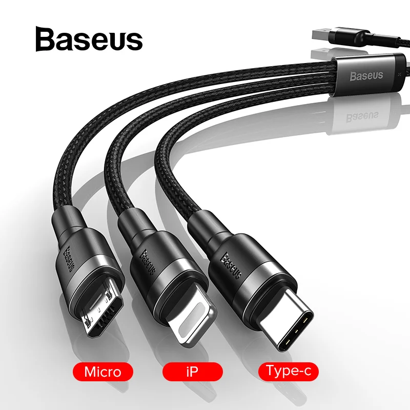 

Baseus 3 in 1 USB Cable for iPhone Xr 8 11 Pro Fast Charger USB Type Cable C Micro Cable USB Cabo Phone Charging Cord for Huawei