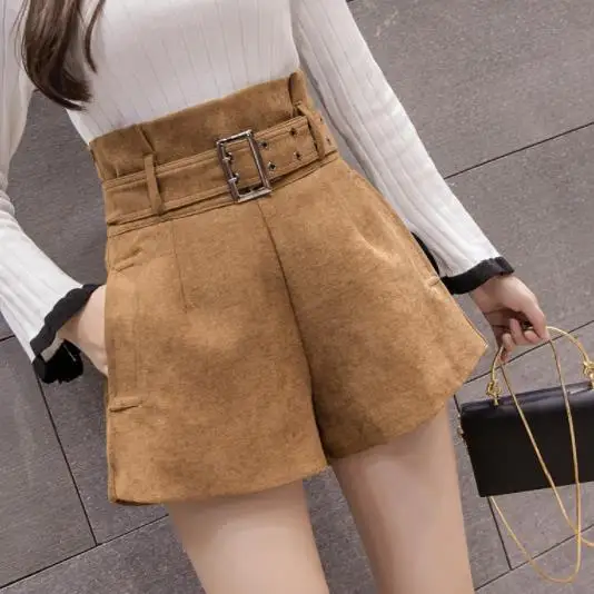 Шорты с высокой талией 2020 женские элегантные трапециевидные Короткие штаны