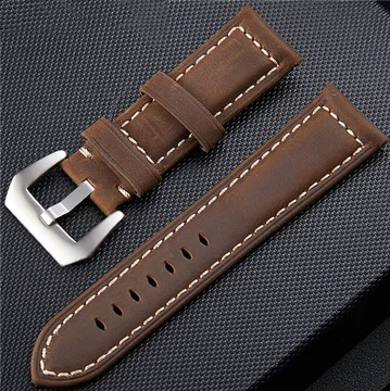 brown silver clasp Аксессуары для часов ручной работы, 4 цвета, винтажная натуральная кожа Crazy Horse, 20 мм, 22 мм, 24 мм, 26 мм, ремешок для часов, ремешок для часов и ремешок для часов - Цвет ремешка: brown silver clasp